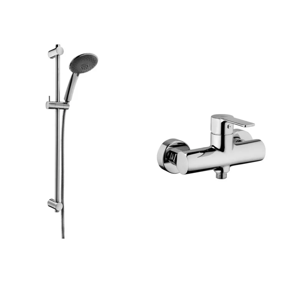 Sliding set rod and silver PVC buigzaam hose Prestige shower and external single-lever Red Chrome Paffoni shower mixer