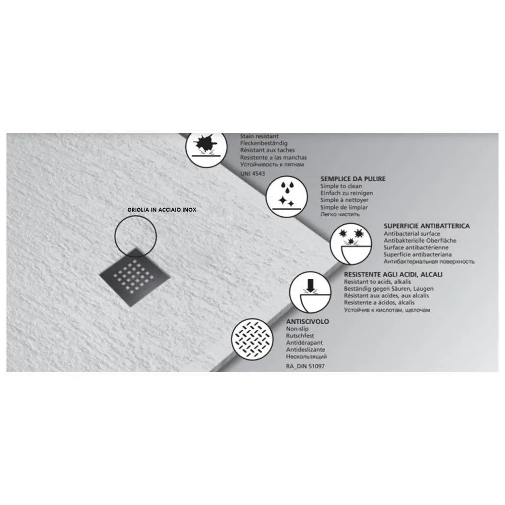 Algendoder Shower tray high-pressure aardewerk natural stone effect 120x80 color Cement Petra H3