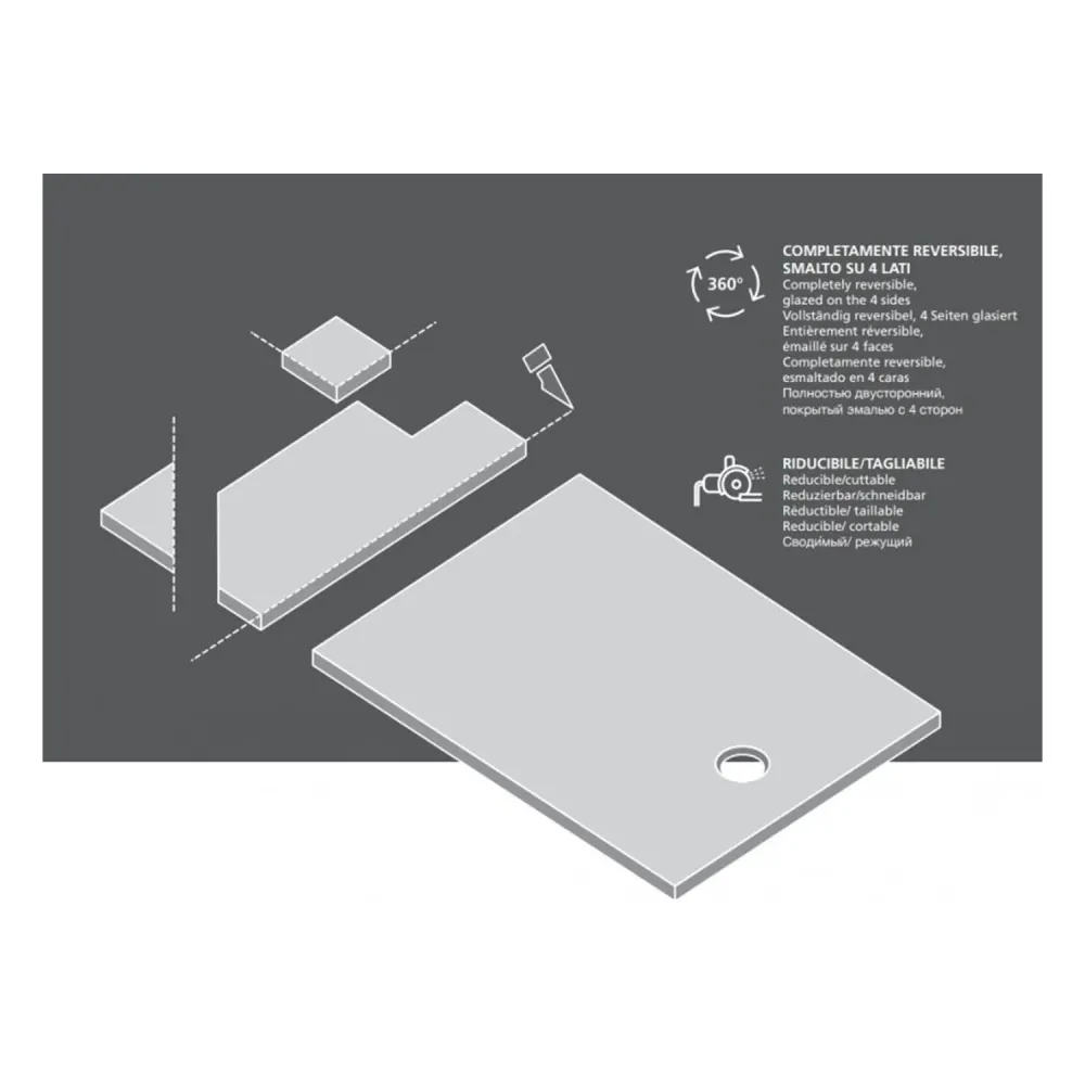 Algendoder Shower tray high-pressure aardewerk natural stone effect 120x80 color Cement Petra H3